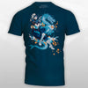 The Street Fighter Chun-Li T-shirt by Eighty Sixed. A gorgeous deep blue t-shirt with iconic Chun-Li surrounded by golden flower petals and her dragon!