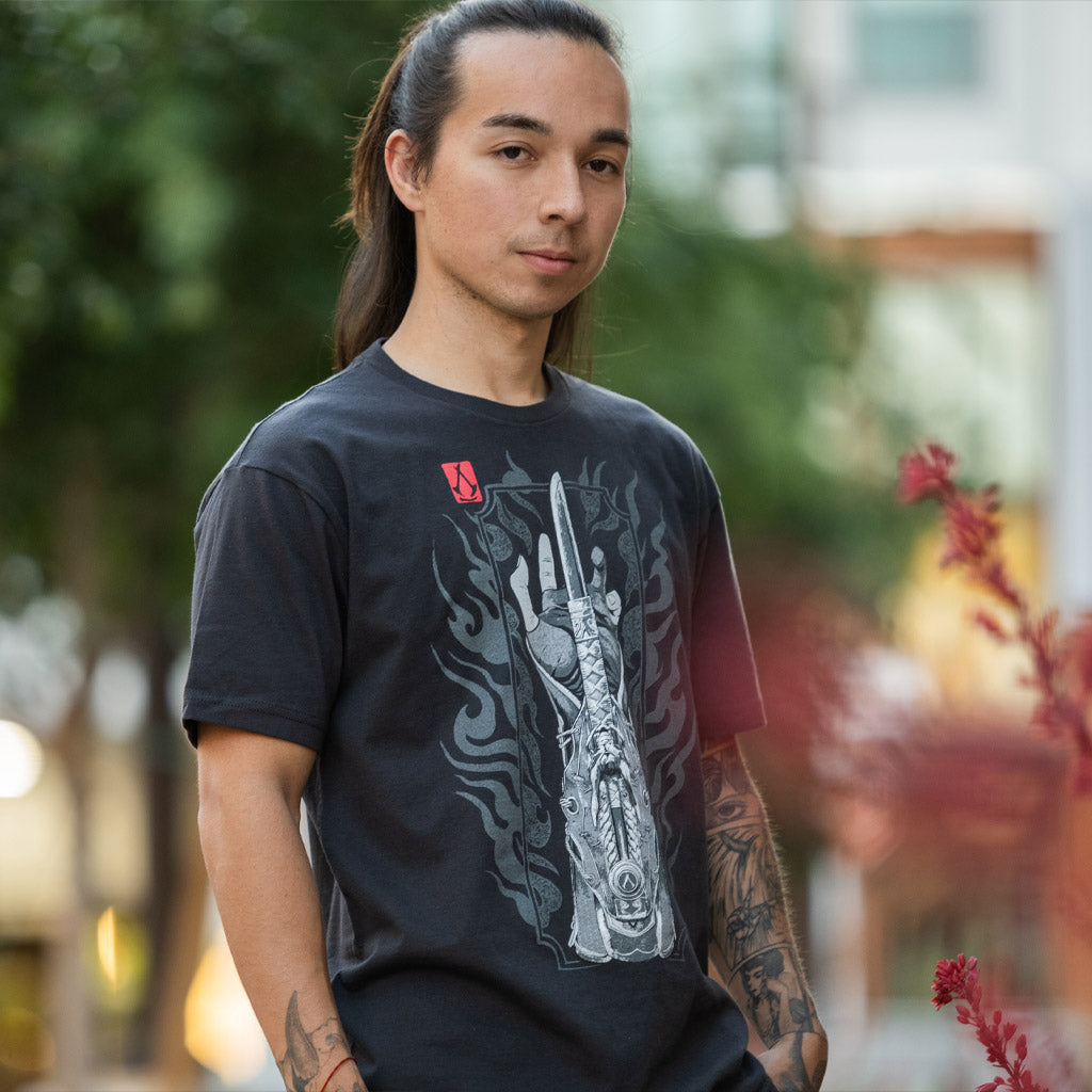 Assassin's Creed Shadows Hidden Blade t-shirt, dark grey front view