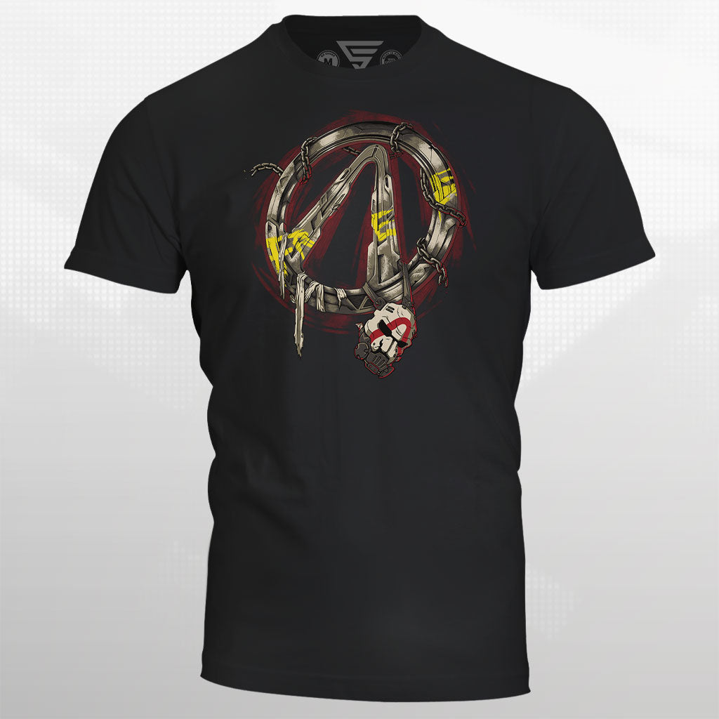 Mockup of the Borderlands 4 Psycho Ripper T-Shirt featuring the vault symbol
