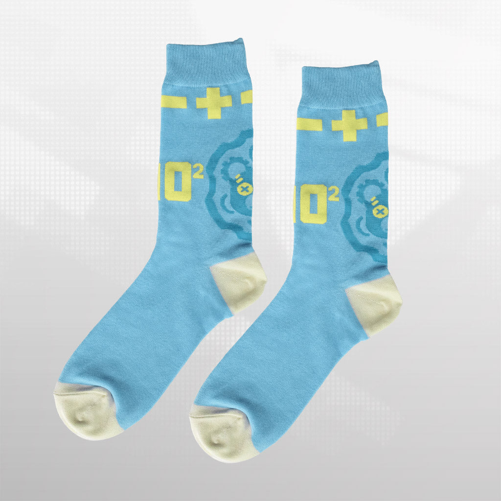 Guilty Gear Bridget crew socks featuring Bridget and Roger design