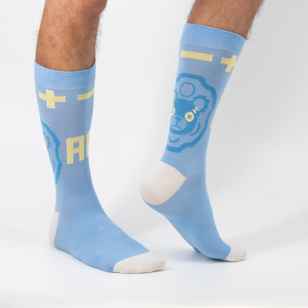 Guilty Gear Bridget crew socks featuring Bridget and Roger design