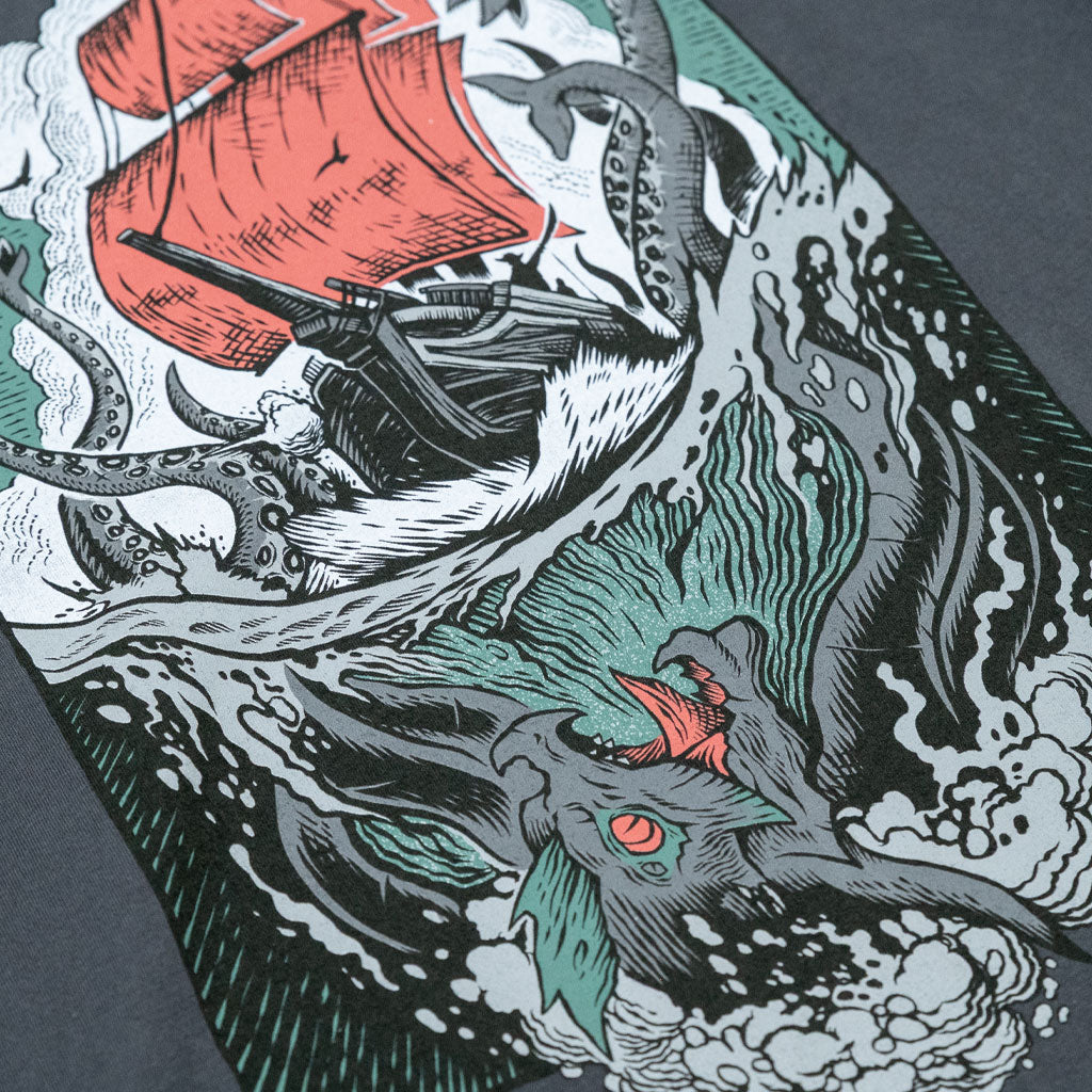 Close-up of the Sea of Thieves Kraken T-Shirt print showing detailed kraken artwork and high quality print