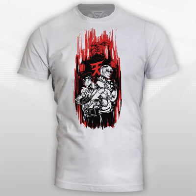 The ever popular Ansatsuken practioners, Ryu, Ken and Akuma together in this ultimate Street Fighter shirt! by Eighty Sixed